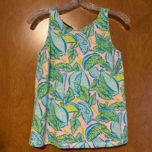 LILLY PULITZER Sz XXS Kristen "Vitamin Sea" Swing Tank Top Criss-Cross Back
